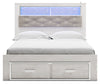 Cama Queen Altyra con librería tapizada y espacio de almacenamiento