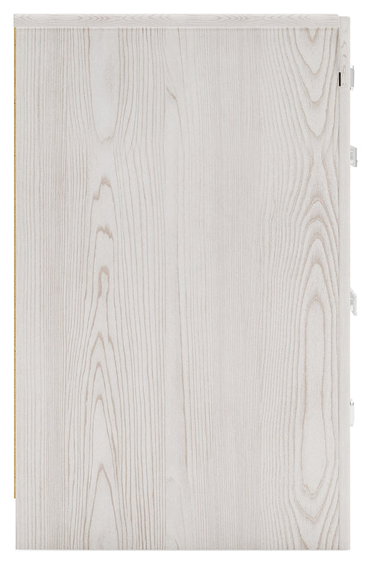 Cama King Altyra con paneles tapizados, tocador, espejo y mesita de noche