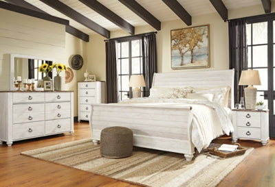 Willowton King Sleigh Bed, Dresser, Mirror, Chest and 2 Nightstands