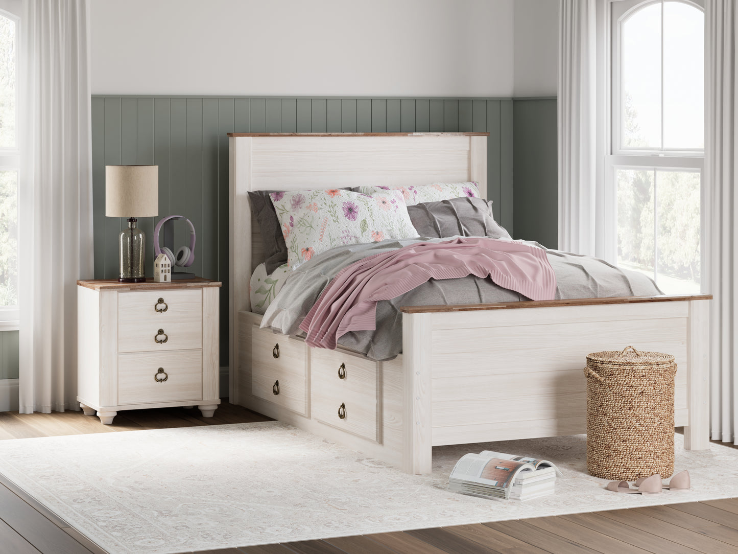 Cama Willowton de tamaño completo con dos cajones de almacenamiento