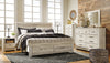 Cama Bellaby King con almacenaje, tocador, espejo, cómoda y dos mesitas de noche