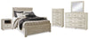 Cama Queen Bellaby con paneles, tocador, espejo, cómoda y dos mesitas de noche