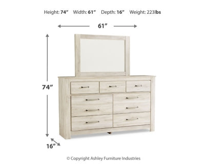 Cama Bellaby King con paneles, tocador, espejo y dos mesitas de noche