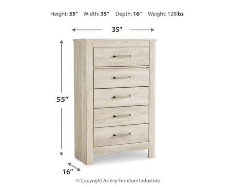 Cama Bellaby King con paneles, tocador, espejo, cómoda y dos mesitas de noche