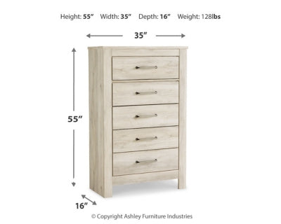 Cama Bellaby King con paneles, tocador, espejo, cómoda y dos mesitas de noche