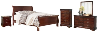 Cama King tipo trineo Alisdair, tocador, espejo y mesita de noche