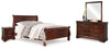Cama Queen tipo trineo Alisdair, tocador, espejo y mesita de noche