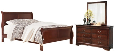 Cama Queen tipo trineo Alisdair, tocador y espejo