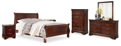 Cama Alisdair King tipo trineo, tocador, espejo, cómoda y dos mesitas de noche