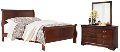 Cama King tipo trineo Alisdair, tocador y espejo