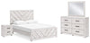 Cama Queen Cayboni con paneles, tocador, espejo y mesita de noche
