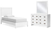 Cama doble con paneles, cómoda y espejo Binterglen