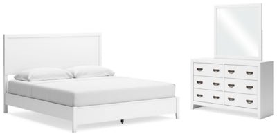 Cama King con paneles, tocador y espejo Binterglen