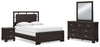 Cama Queen con paneles, tocador, espejo y mesita de noche Covetown