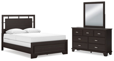 Cama Queen con paneles, tocador y espejo Covetown