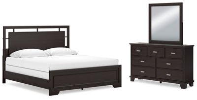 Cama King con paneles, tocador y espejo Covetown