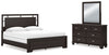 Cama King con paneles, tocador y espejo Covetown