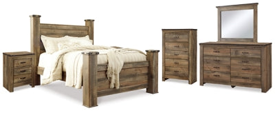 Cama con dosel Trinell Queen, tocador, espejo, cómoda y dos mesitas de noche