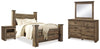 Cama con dosel Trinell Queen, cómoda, espejo y mesita de noche