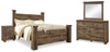 Cama con dosel Trinell King, cómoda, espejo y mesita de noche