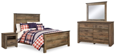 Cama completa Trinell con panel, tocador, espejo y mesita de noche