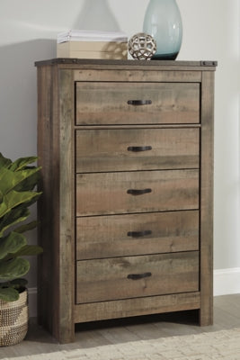 Cama Queen Trinell con paneles, cómoda y dos mesitas de noche