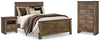 Cama Queen Trinell con paneles, cómoda y dos mesitas de noche