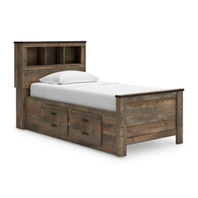 Cama librería individual Trinell con dos cajones de almacenamiento