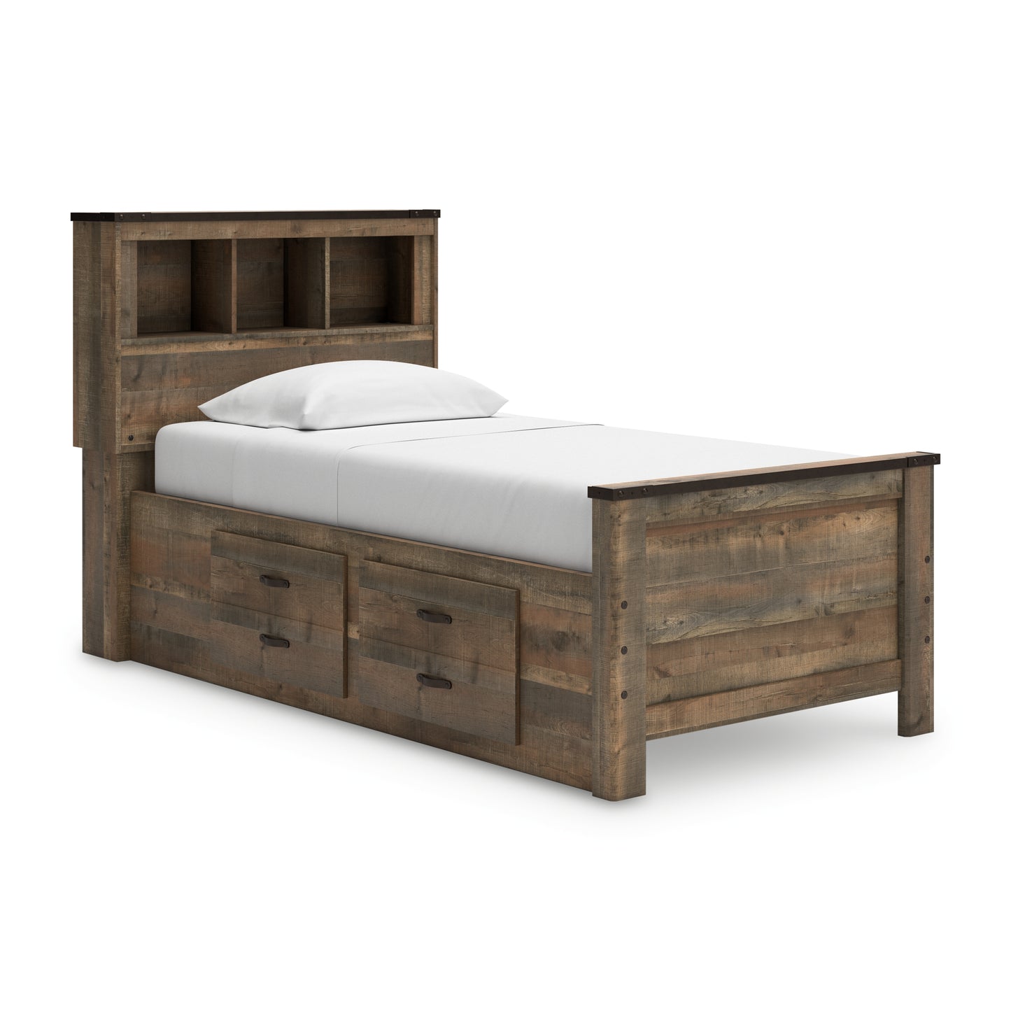 Cama librería individual Trinell con dos cajones de almacenamiento