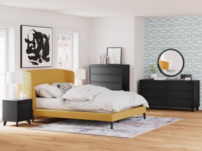 Cama tapizada Queen Maloken con listones enrollables