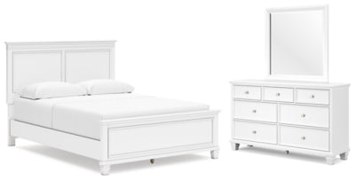 Cama Queen Fortman con paneles, cómoda y espejo