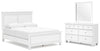 Cama Queen Fortman con paneles, cómoda y espejo