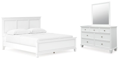 Cama Fortman California King con paneles, tocador y espejo
