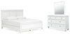 Cama King Fortman con paneles, cómoda y espejo