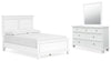 Cama Fortman con paneles completos, tocador y espejo