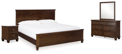 Cama King con paneles, tocador, espejo y mesita de noche Danabrin