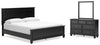 Cama California King con paneles, tocador y espejo Lanolee