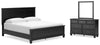Cama King con paneles, tocador y espejo Lanolee