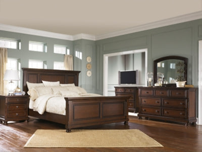 Cama Queen Porter con paneles, tocador y espejo