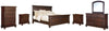 Cama Porter Queen con paneles, tocador, espejo, cómoda y dos mesitas de noche