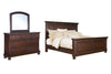 Cama Porter California King con paneles, tocador y espejo