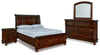 Cama Queen Porter con almacenamiento, tocador, espejo y mesita de noche