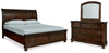 Cama con almacenamiento, tocador y espejo Porter King Sleigh