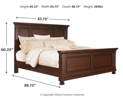 Cama Porter King con paneles, tocador, espejo, cómoda y mesita de noche