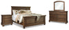 Cama con paneles Flynnter King, tocador, espejo y mesita de noche