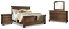 Cama Flynnter King con paneles, tocador, espejo y dos mesitas de noche