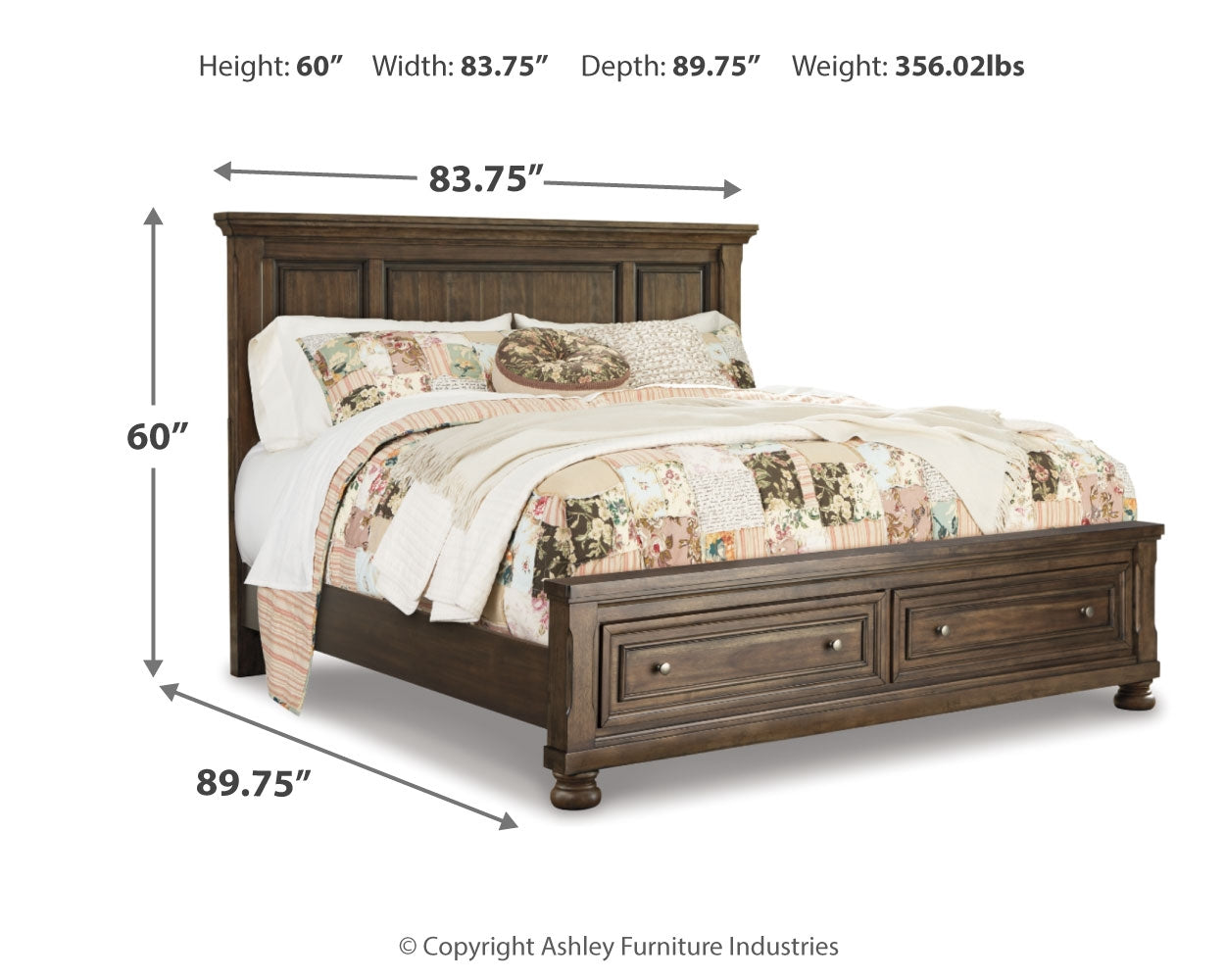 Flynnter King Panel Bed with 2 Storage Drawers