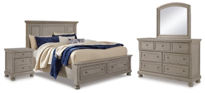Cama Lettner Queen con almacenamiento, tocador, espejo y mesita de noche
