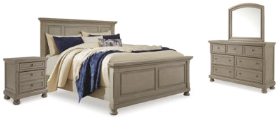 Cama Lettner King con paneles, tocador, espejo y dos mesitas de noche