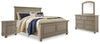 Cama Lettner King con paneles, tocador, espejo y dos mesitas de noche